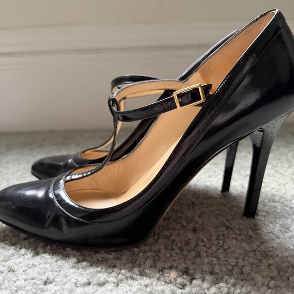 Jimmy Choo T-Strap Stiletto Mary Jane Black Patent Leather Pumps - Picture 4 of 9